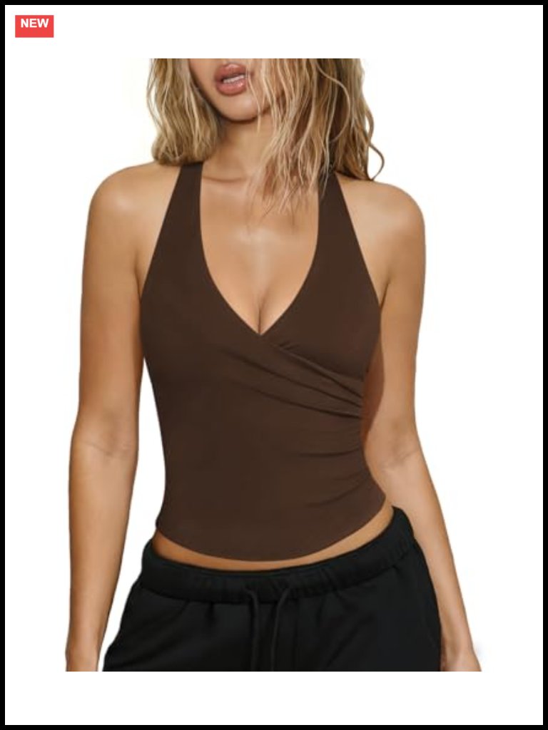 Women's V-Neck Racerback Tank Top | Slim Fit Crop Camisole | Yoga Athletic